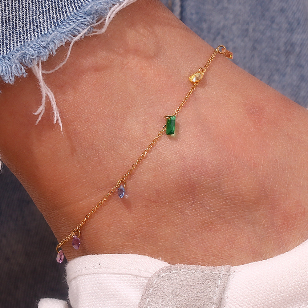 Eternal Rainbow Gemstone Charms Anklet