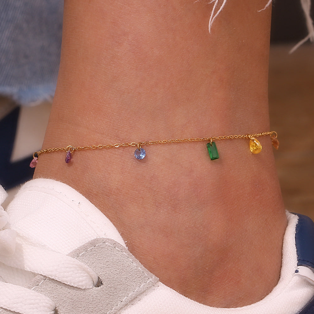 Eternal Rainbow Gemstone Charms Anklet