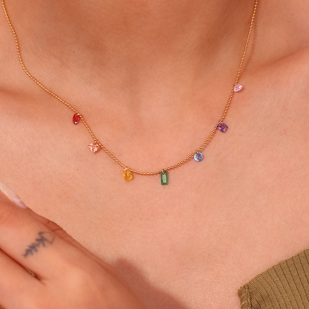 Eternal Rainbow Gemstone Charms Necklace