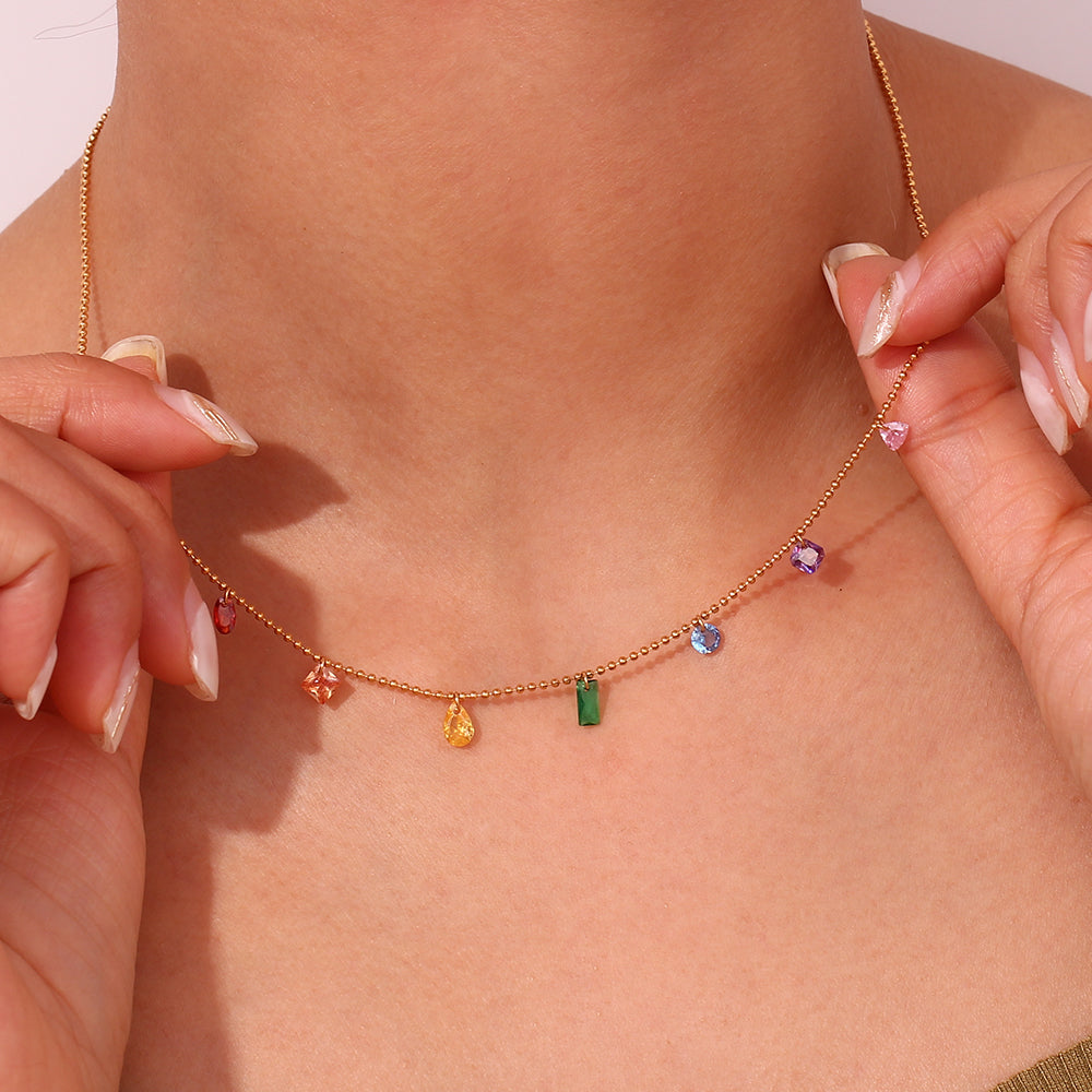 Eternal Rainbow Gemstone Charms Necklace