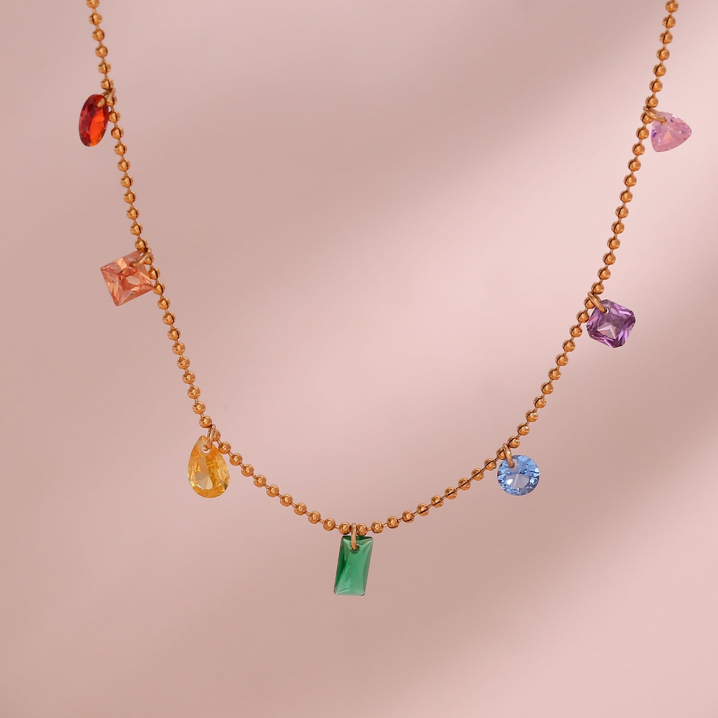 Eternal Rainbow Gemstone Charms Necklace