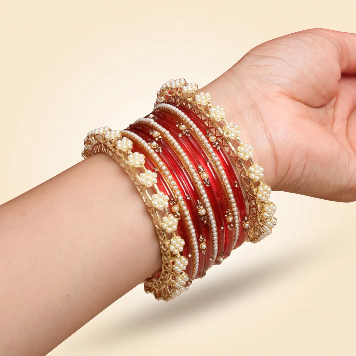 Ruby Pearl Bangle Set