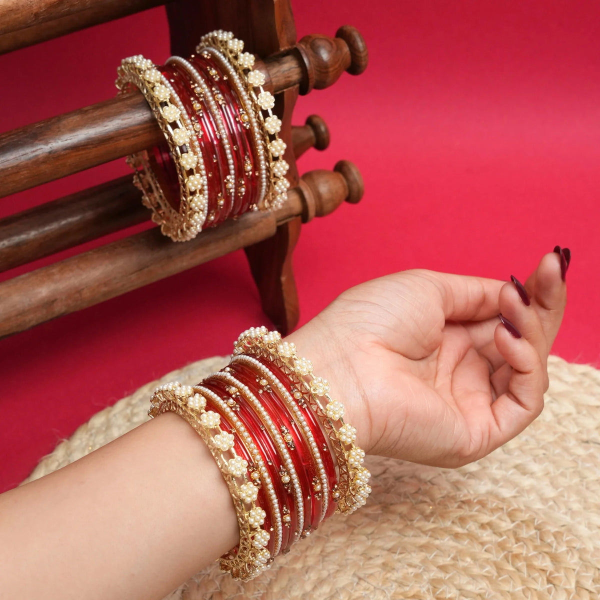 Ruby Pearl Bangle Set
