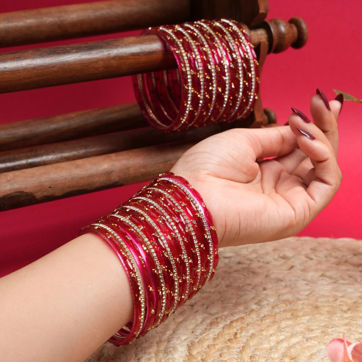 Ruby Shimmer Bangle Set