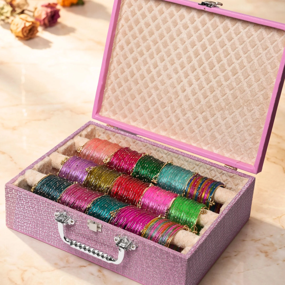 Shimmer Bangle Trunk Box (180 Diamond Bangles + 20 Ghungroo Bangles)