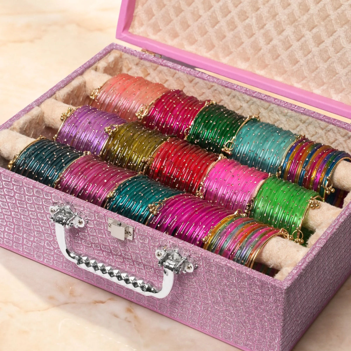 Shimmer Bangle Trunk Box (180 Diamond Bangles + 20 Ghungroo Bangles)