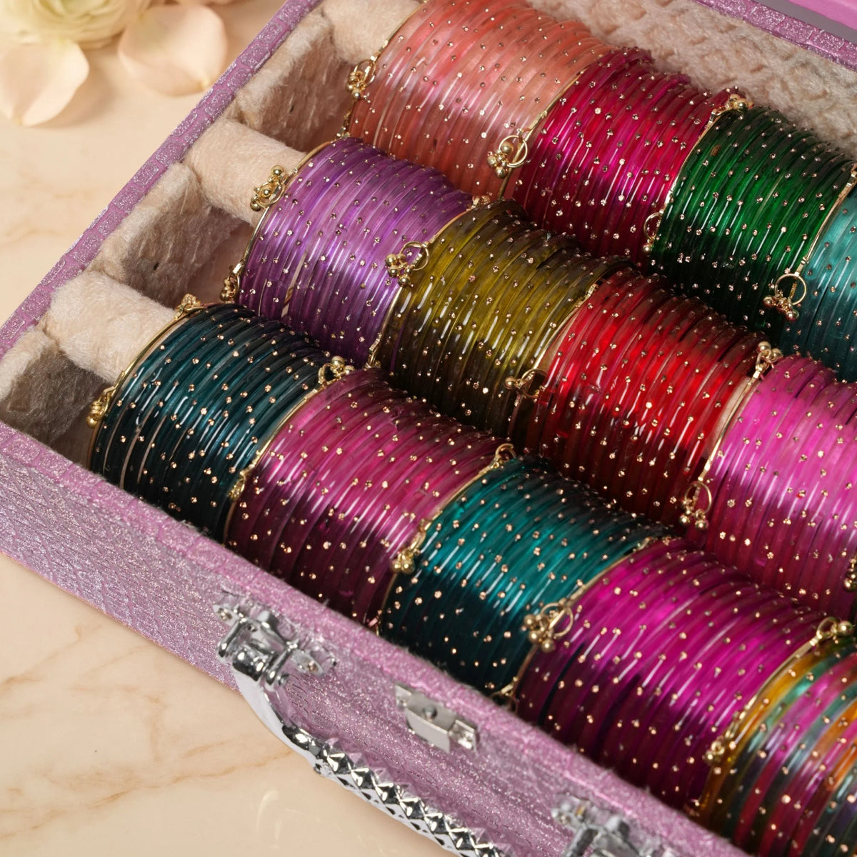 Shimmer Bangle Trunk Box (180 Diamond Bangles + 20 Ghungroo Bangles)