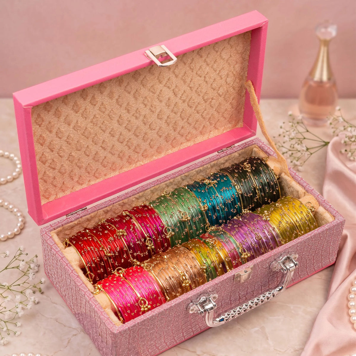 Sparkling Bangle Trunk Box (120 Diamond Bangles + 20 Ghungroo Bangles)