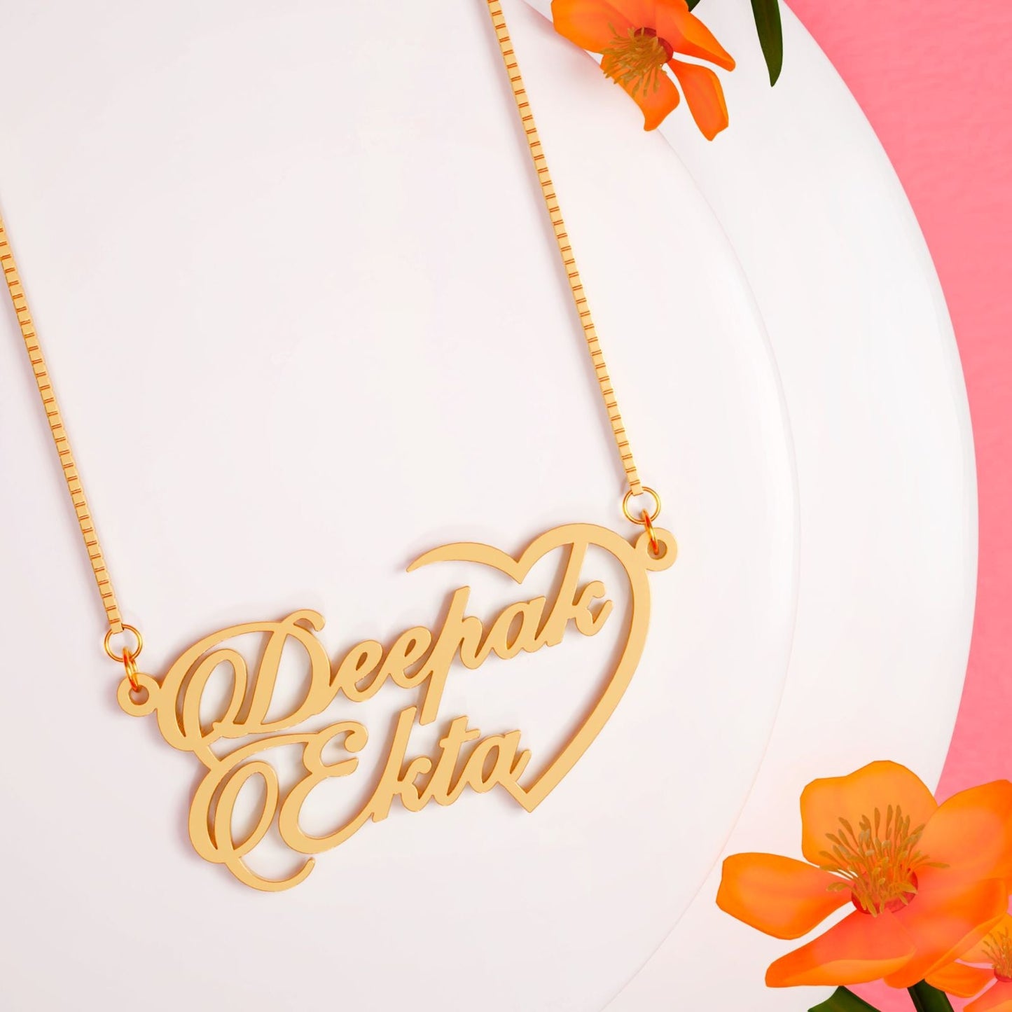 18K Gold Plated Half Heart Couple Name Necklace