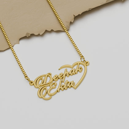 18K Gold Plated Half Heart Couple Name Necklace