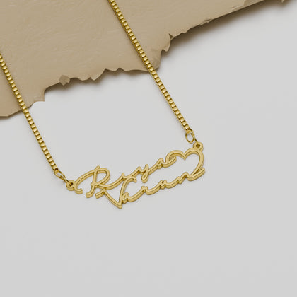 18K Gold Plated Signature Couple Name Necklace