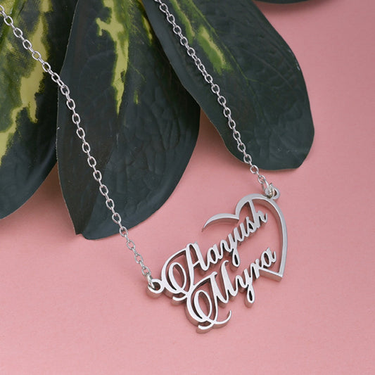 Silver Plated Half Heart Couple Name Necklace