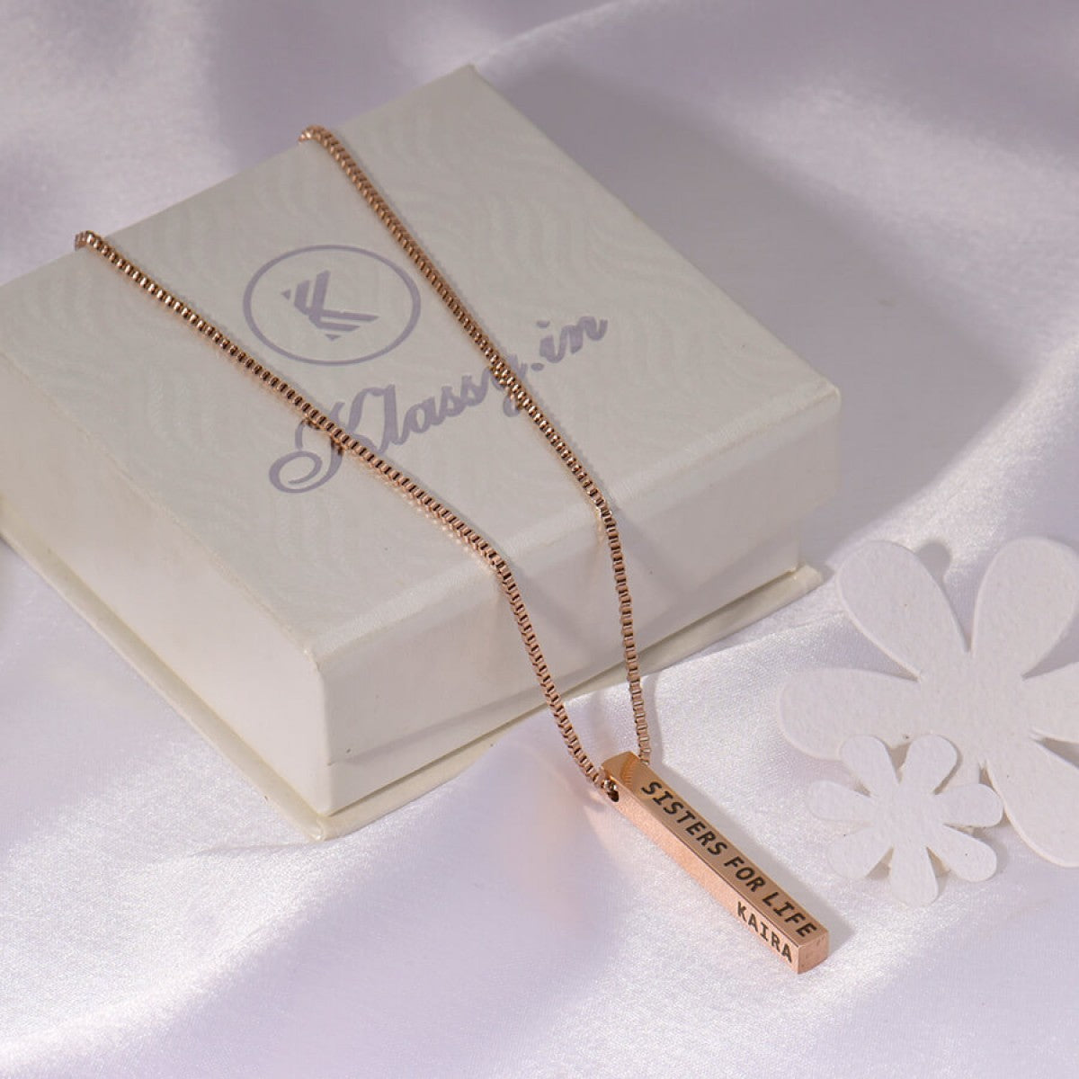 18K Rose Gold Plated 3D Bar Name Necklace