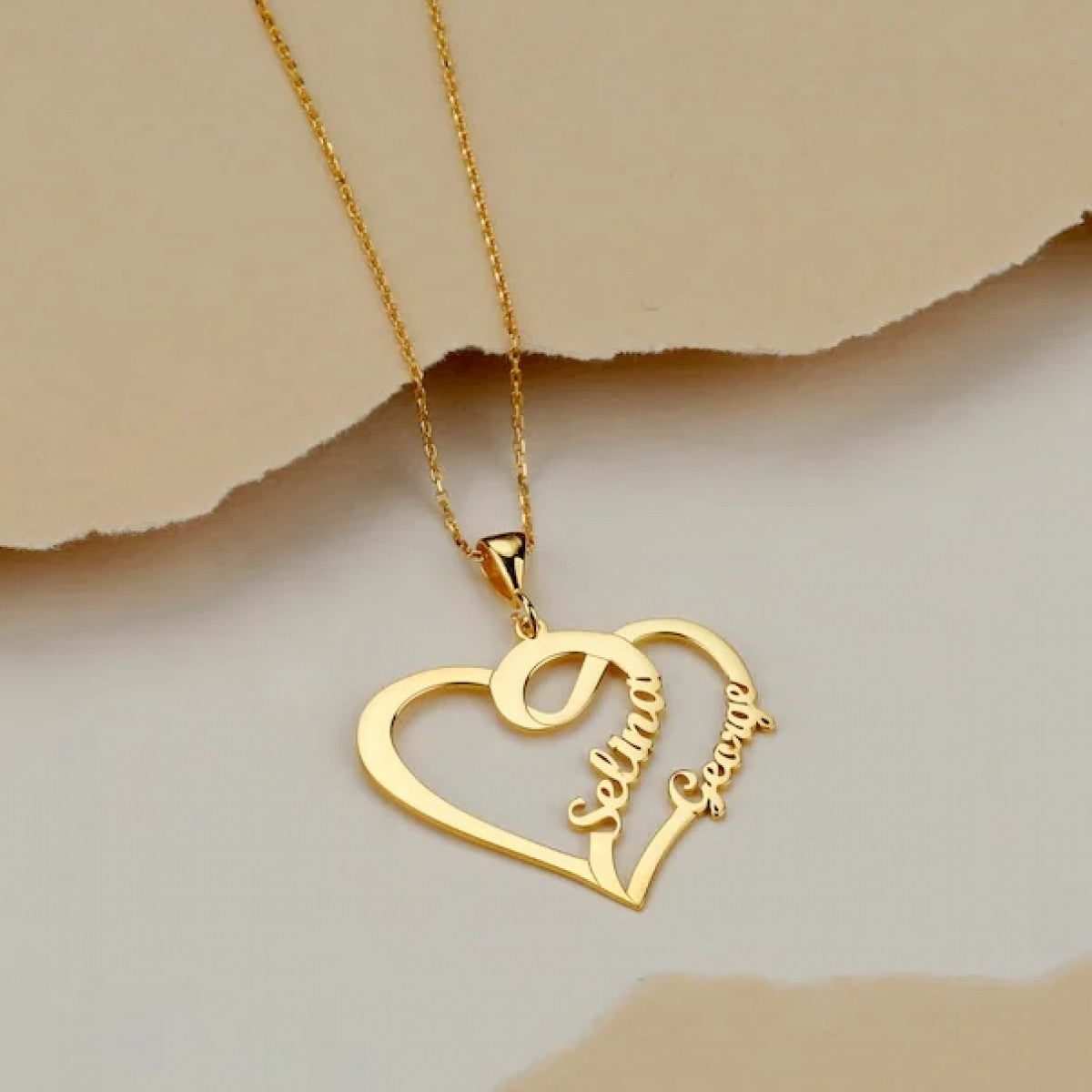 18K Gold Plated Couple Heart Name Necklace