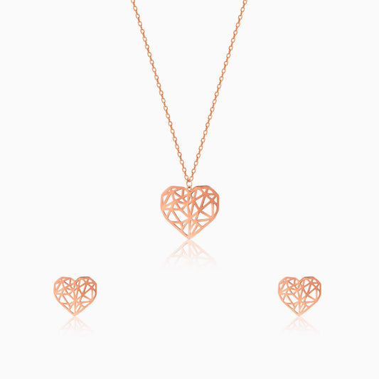 Filigree Heart Pendant And Earrings Set