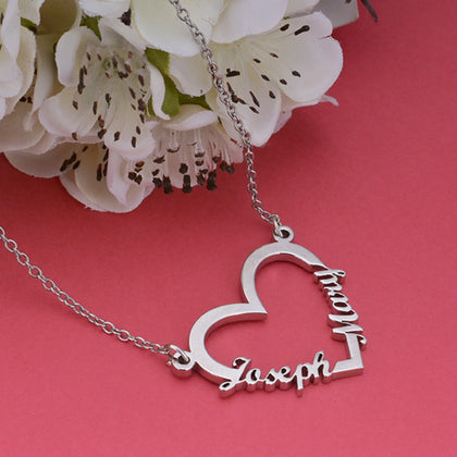 Silver Plated Heart Design Couple Name Necklace